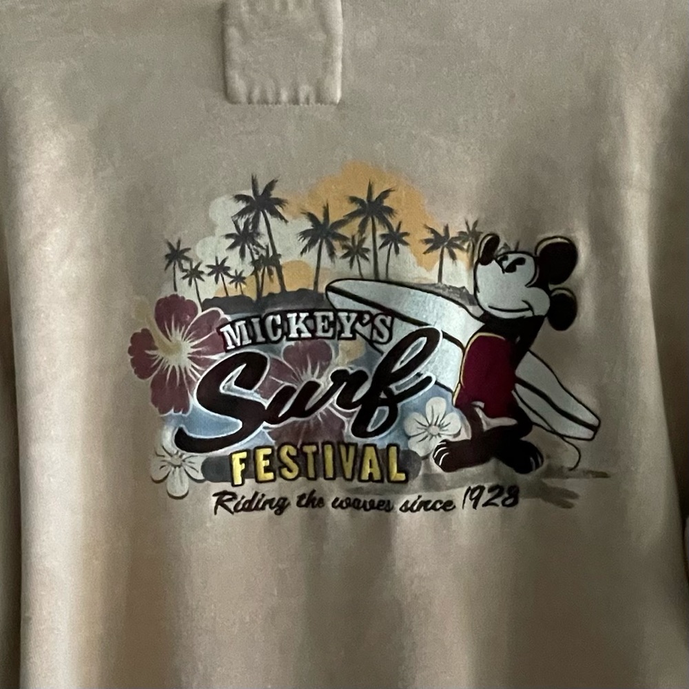 Disney Men’s Mickey’s Surf Festival Khaki Long Sleeve Zip Up Jacket (2XL)